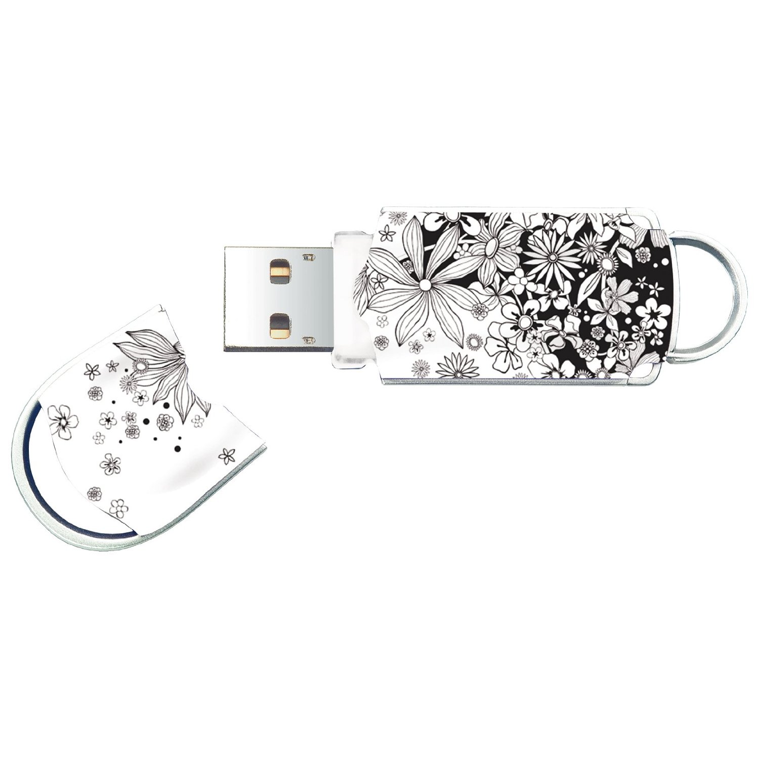 Pen con motivos florales en blanco y negro